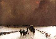 Fleury Chenu The Stragglers Impression of Snow oil painting